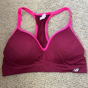 New Balance Women's Burgundy Sports Bra with Hot Pink Trim